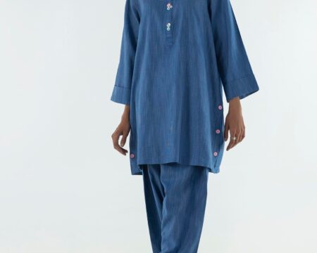 Stitched Blue Printed Shirt + Shalwar
