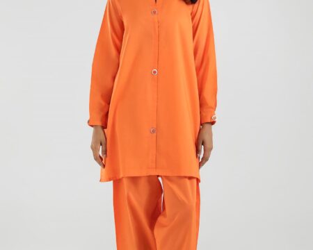 Stitched Orange Printed Shirt + Shalwar