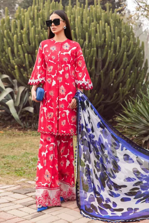 Maria B Red Mprint Lawn RY-24