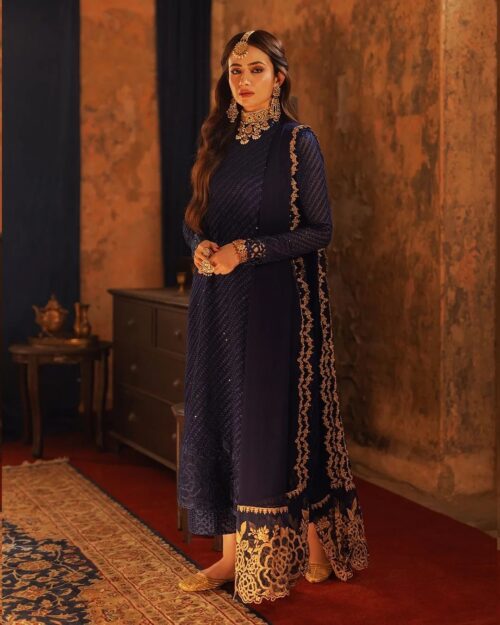 Azure Dark Blue Chiffon Formal J-24
