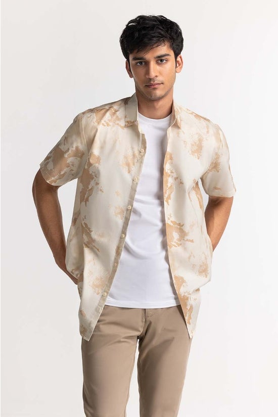 beige printed casual shirt mn cs ss24 029 4