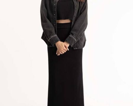 Black Charcoal Denim Button Down Shirt 224-217-018