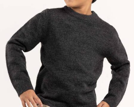 Junior Boy Dark Grey Knit Sweater With A Round Neck 224-311-009