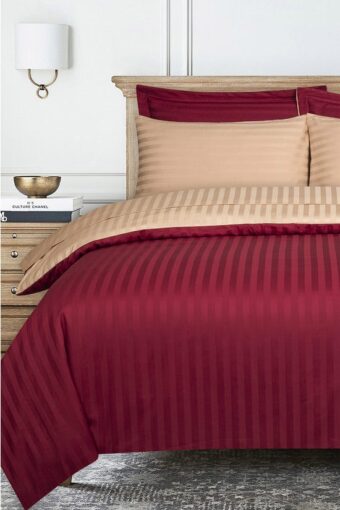 jaster red and biscotti stripe satin t 250 quiltcover set 1