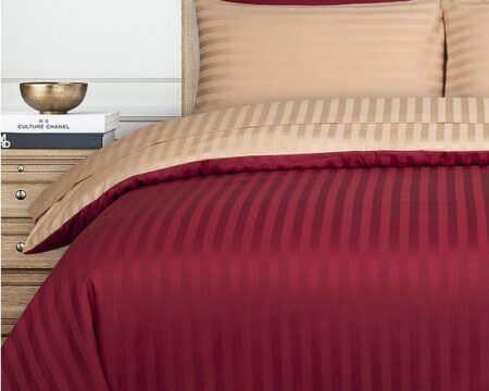 Jester Red and Biscotti Stripe Satin T-250 Quilt Cover Set