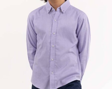 Junior Boy White And Purple Checkered Casual Shirt 224-317-019