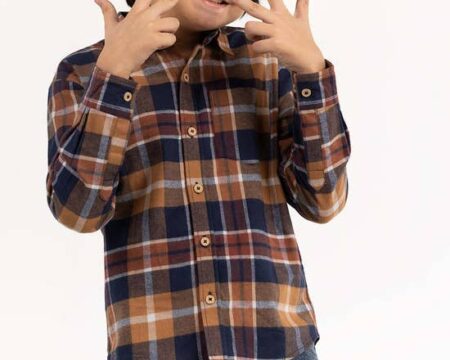 Junior Boy Navy Brown Casual Shirt 224-317-012