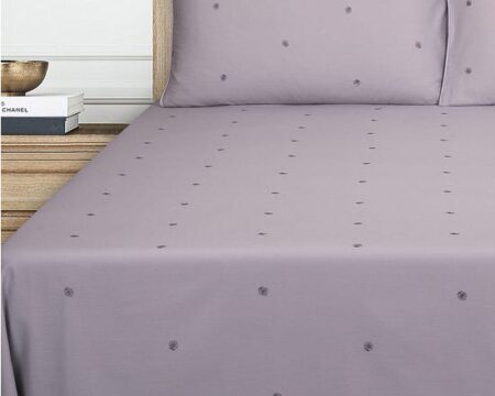 Lavender Dyed Embroidered T-150 Bed Sheet Set