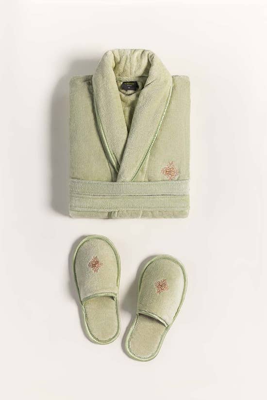 pistachio velour bathrobe 1