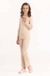 Junior Girl Light Beige Ribbed Knit Trouser 224-416-304