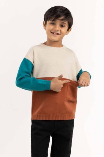 white and green color block knit sweater 224 511 040 1