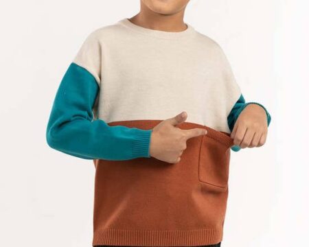 Toddler Boy White And Green Color Block Knit Sweater 224-511-040