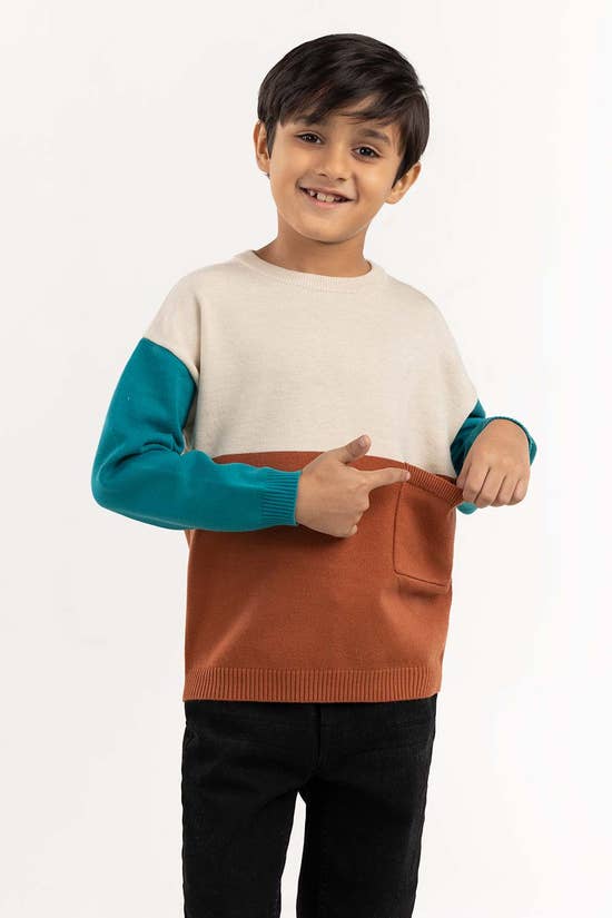 white and green color block knit sweater 224 511 040 1