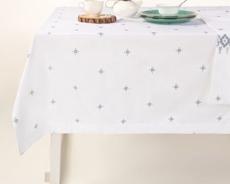 Blue Cross Stitch Embroidered Table Cover