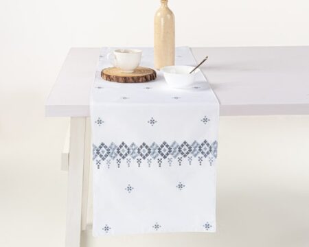 Blue Cross Stitch Embroidered Table Runner