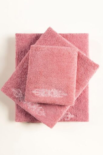 flamingo combed 3pc embroidered towel setl gulahmed front 1
