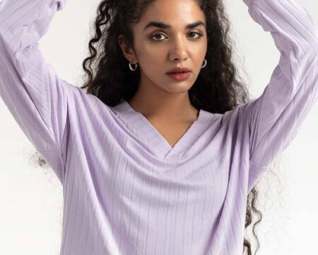 Lilac Loose Fit V-Neck Top 224-216-311 T