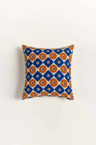 royal blue screen printed cushion cover 1