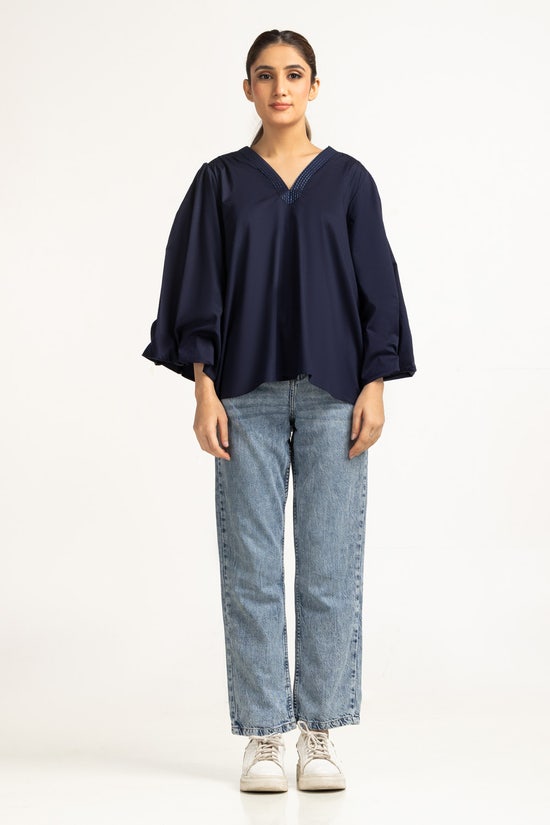 salt women top color navy blended regular fit plain wm bls ws24 107 front