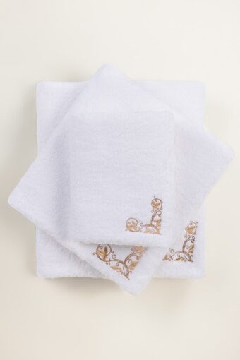 white combed 3pc embroidered towel setl gulahmed front 1
