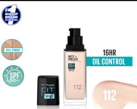 Maybelline Ny New Fit Me Matte + Poreless Liquid Foundation Spf 22 - 112 Natural Ivory 30Ml - For Normal To Oily Skin