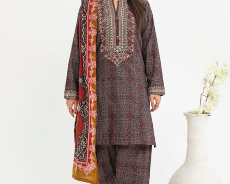 3 Piece Karandi Suit-Embroidered (Pret)