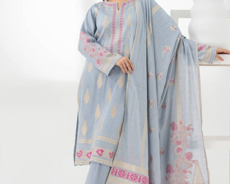 3 Piece Jacquard Suit-Embroidered (Pret)