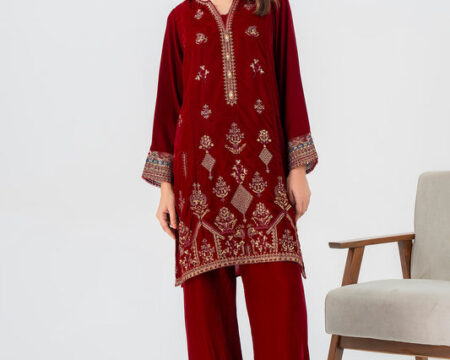 2 Piece Velvet Suit-Embroidered (Pret)