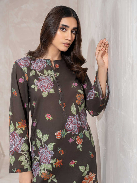 U3547BROWN 6 KhaddarShirt Printed Unstitched
