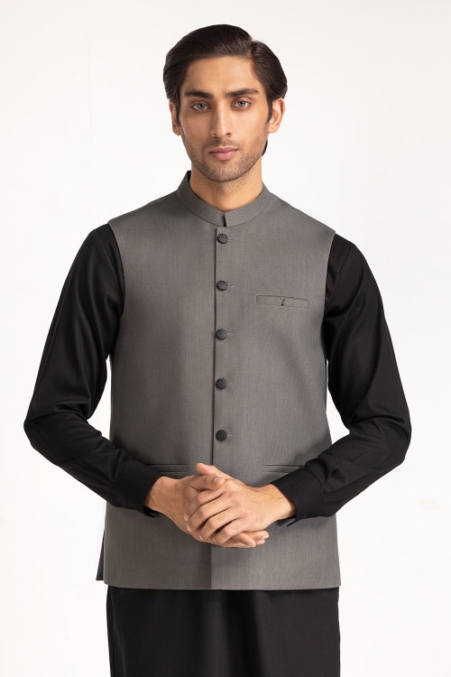 men styling waist coat grey blended band collar regular fit ideas man wc pd24 043 half front