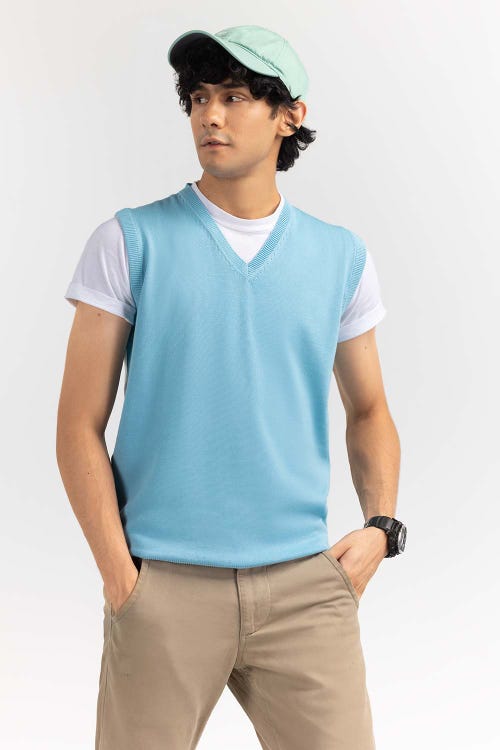 sky blue basic v neck sleeveless sweater swt bslvn 22 012 5