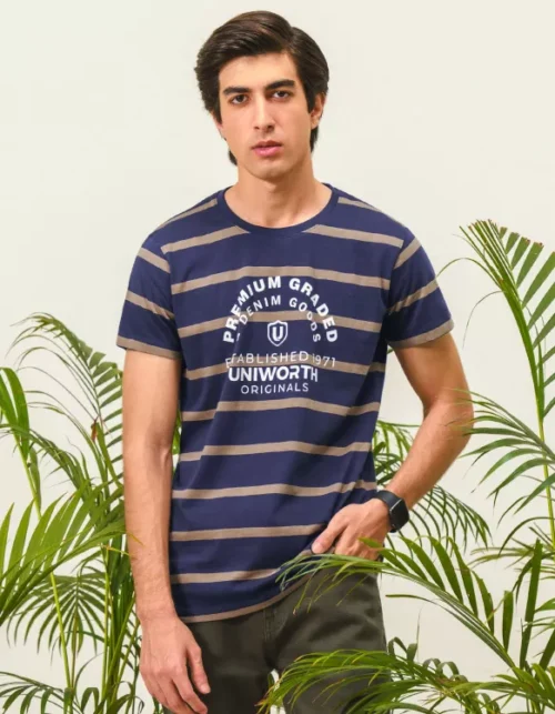 Navy Stripe Crew Neck T-Shirt