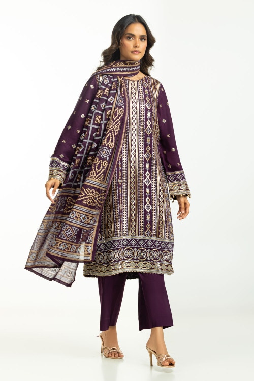 3PC Chiffon Embroidered Suit IUSTKSD-654