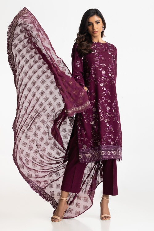 3PC Lawn Embroidered Suit IUSTKSD-592