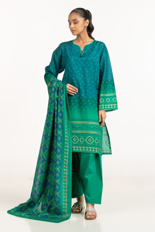 3PC Lawn Gold Printed Suit IUSTKSD-555