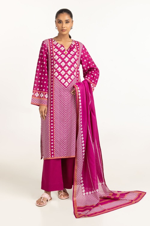 3PC Lawn Gold Printed Suit IUSTKSD-599