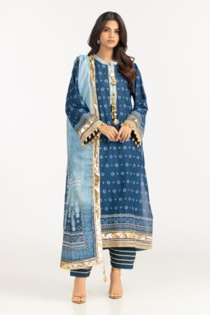 3pc lawn gold printed suit with embroidered iustksd 725 front 2