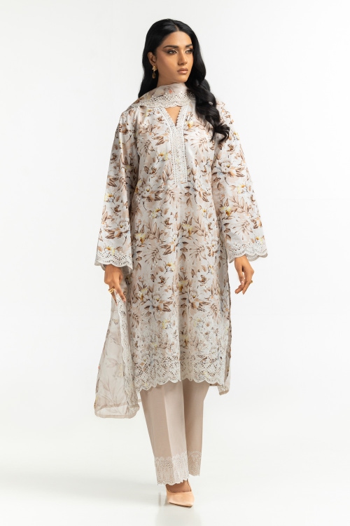 3PC Printed Suit with Embroidered IUSTKSD-616
