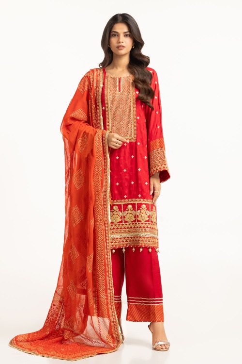 3PC Raw Silk Embroidered Suit IUSTKSD-738
