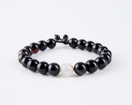 Adjustable Beaded Bracelet - White & Black