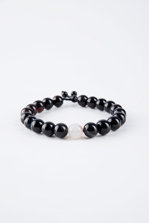 Adjustable Beaded Bracelet - White & Black