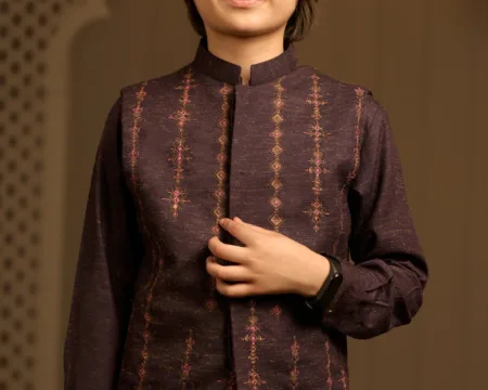 Purple Boys Kameez Shalwar With Waistcoat