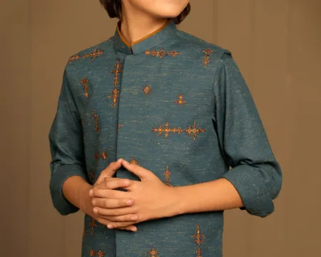 Blue Boys Kurta Pajama With Waistcoat