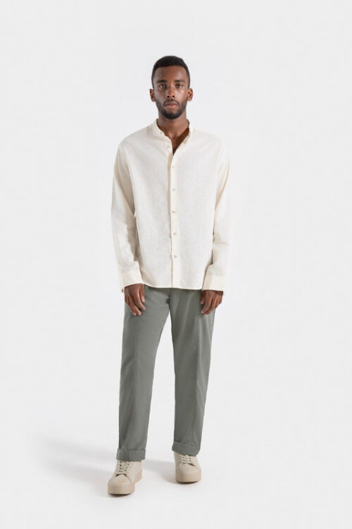 Cotton Linen Mandarin Collar Shirt