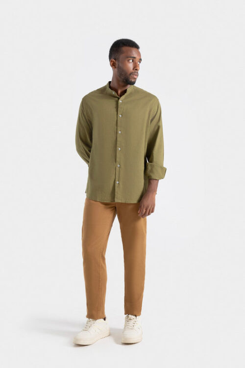 Cotton Linen Mandarin Collar Shirt