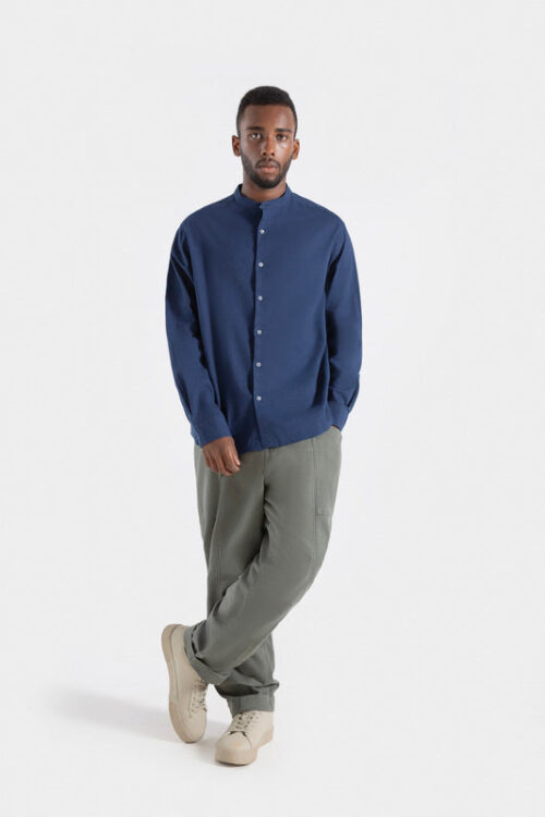 Cotton Linen Mandarin Collar Shirt
