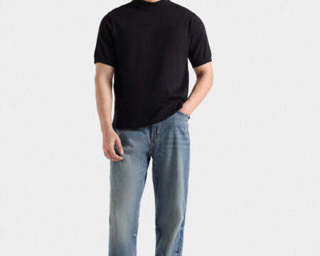 Mock Neck Knitted T-Shirt