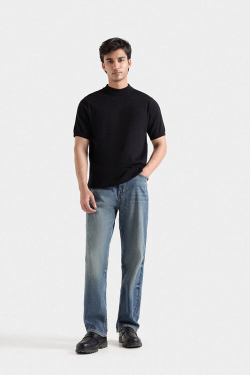 Mock Neck Knitted T-Shirt