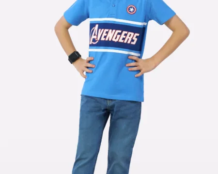 Sky Blue Avengers Printed Polo