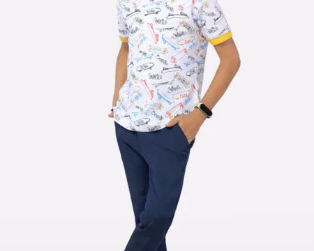 White Graffiti Print Polo